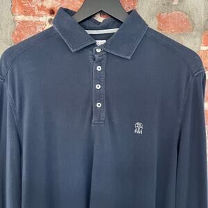 Brunello Cucinelli Men's LS Navy Polo Shirt L $775